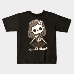 Cute Girl Skeleton in a Doll Pose | Cute and Spooky Halloween Gift Ideas Kids T-Shirt